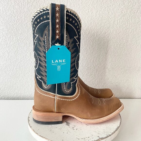 Lane RODEO HOUSTON Mens Cowboy Boots 9 Brown Leather Western Mid Calf Blunt Toe - Picture 2 of 11